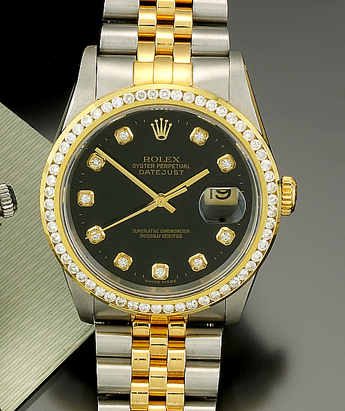 Diamond Bezel Black Dial Rolex Watch