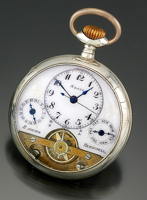 Exposed Dial 8 Day Date Hebdomas Pocket Watch
