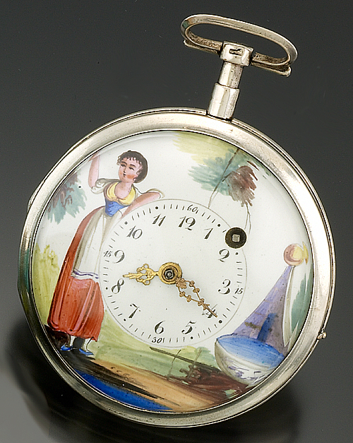 Painted Dial Verge Fusee Silver Pocket Watch